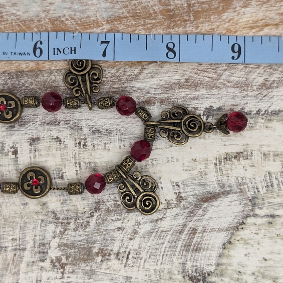 Chico's Retired Bronze/Red Crystal and Rhinestone Necklace/Bracelet Set - Picture 7 of 9